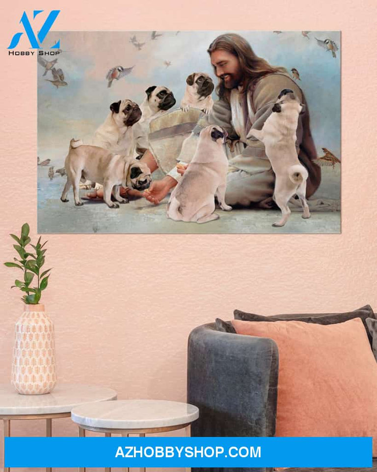 Famille Gift - God surrounded by Pug angels - Poster/Canvas