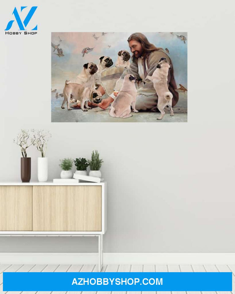 Famille Gift - God surrounded by Pug angels - Poster/Canvas