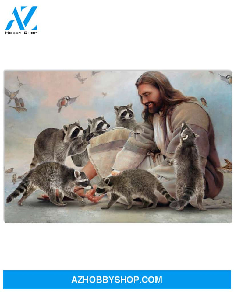 Famille Gift - God surrounded by Raccoon angels - Poster/Canvas