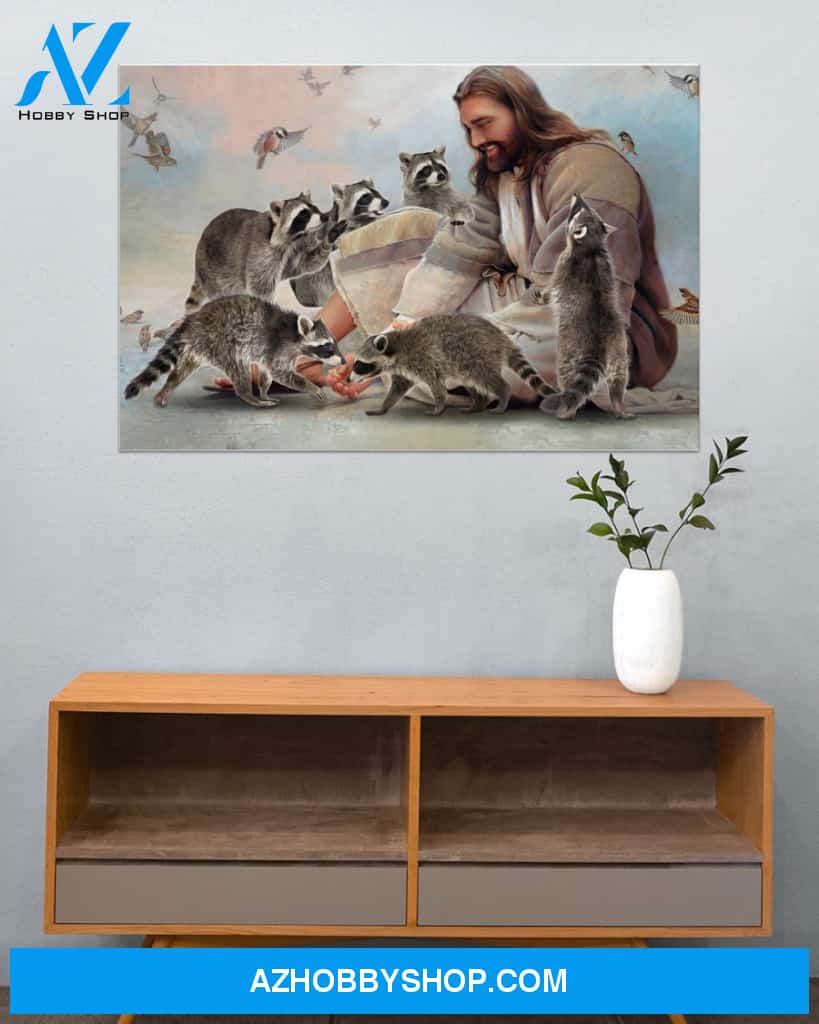 Famille Gift - God surrounded by Raccoon angels - Poster/Canvas