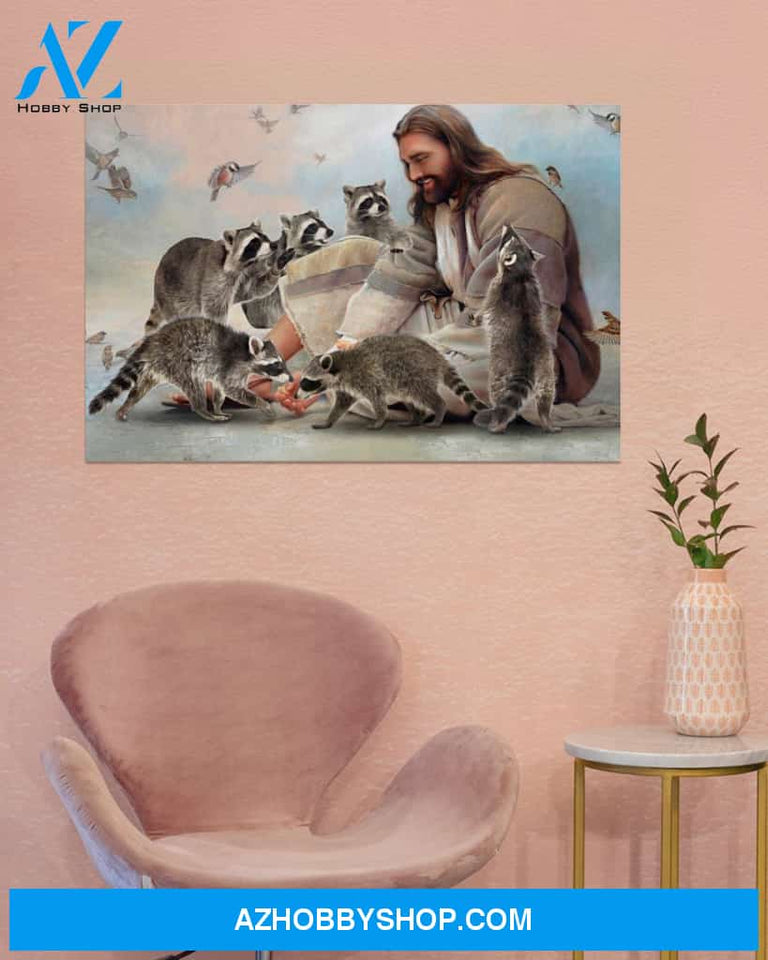Famille Gift - God surrounded by Raccoon angels - Poster/Canvas