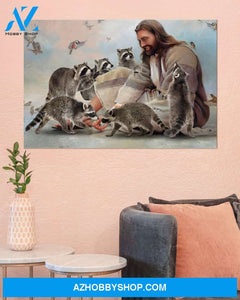 Famille Gift - God surrounded by Raccoon angels - Poster/Canvas