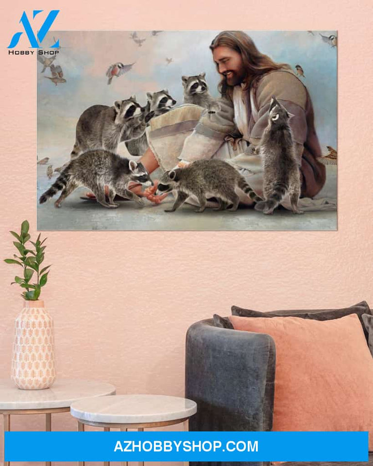 Famille Gift - God surrounded by Raccoon angels - Poster/Canvas