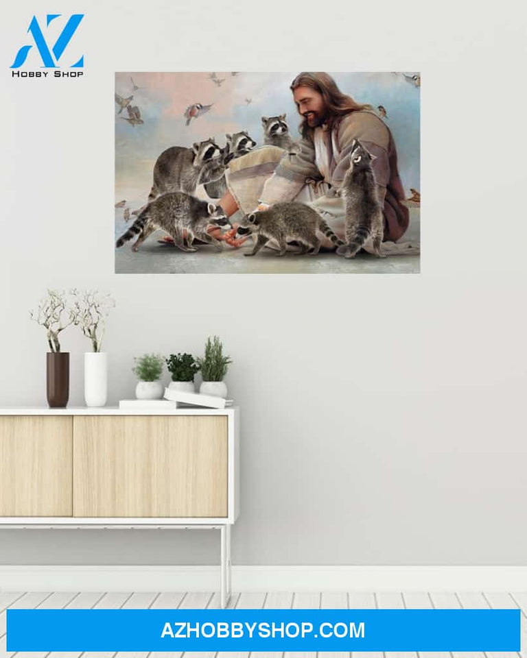 Famille Gift - God surrounded by Raccoon angels - Poster/Canvas