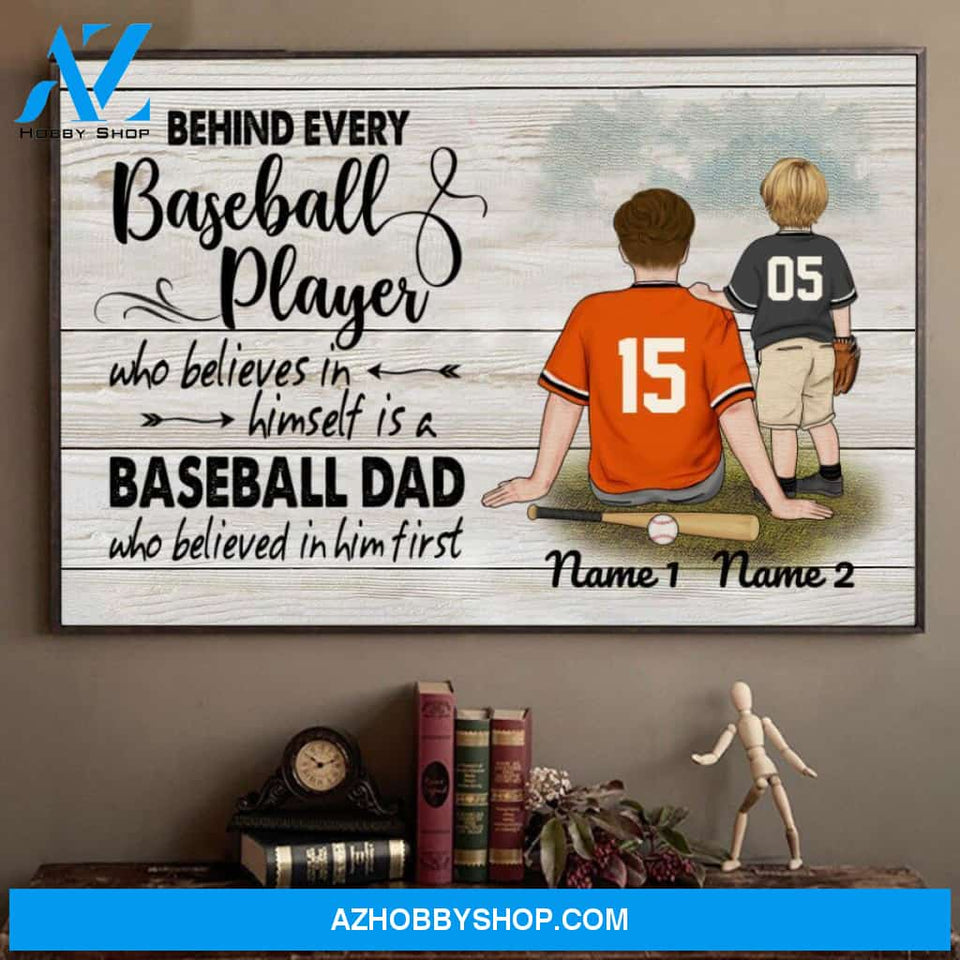 Famille Gift - Personalize Canvas - Special Gift to Baseball Dad - Behind Baseball Player/Home Decor