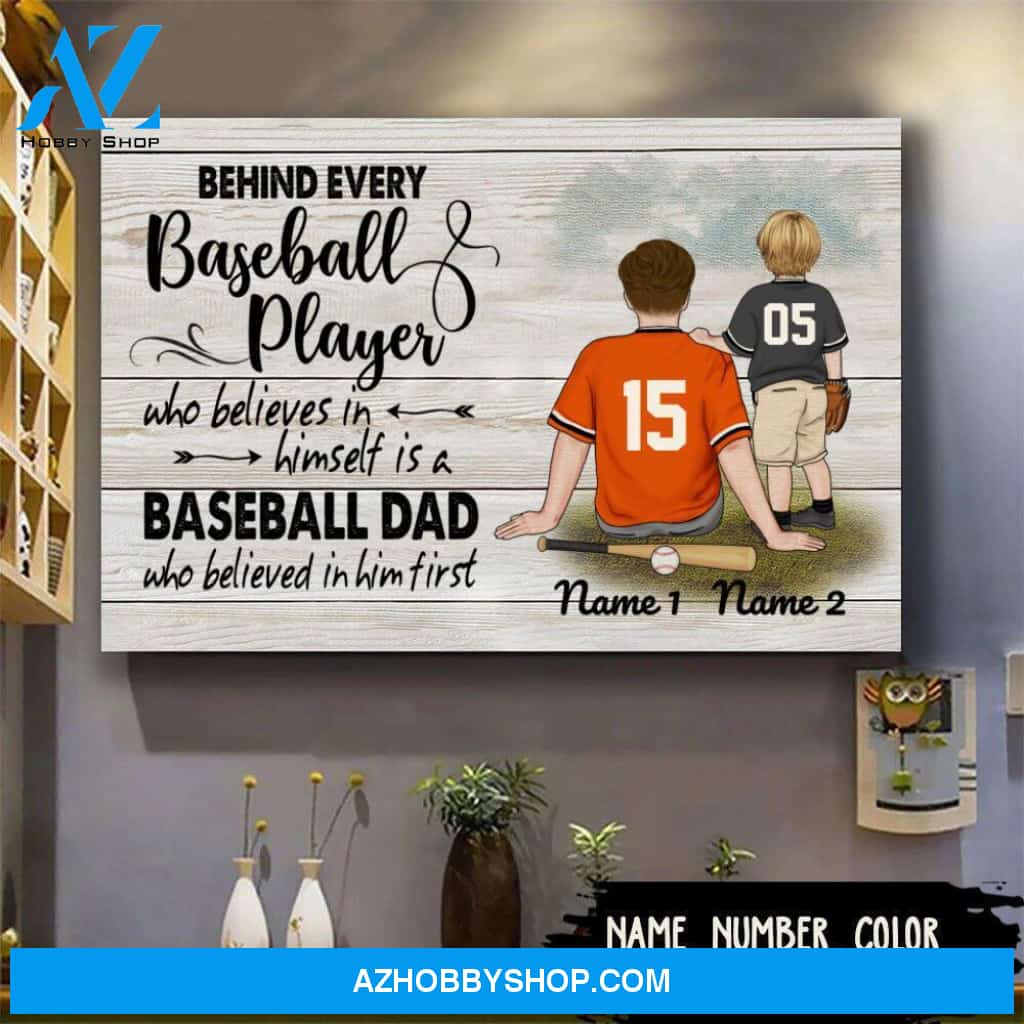 Famille Gift - Personalize Canvas - Special Gift to Baseball Dad - Behind Baseball Player/Home Decor