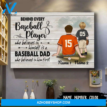 Famille Gift - Personalize Canvas - Special Gift to Baseball Dad - Behind Baseball Player/Home Decor