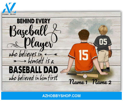 Famille Gift - Personalize Canvas - Special Gift to Baseball Dad - Behind Baseball Player/Home Decor