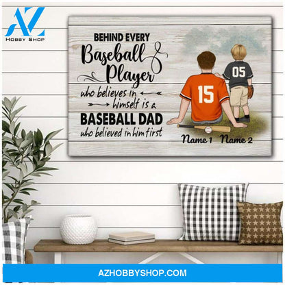 Famille Gift - Personalize Canvas - Special Gift to Baseball Dad - Behind Baseball Player/Home Decor