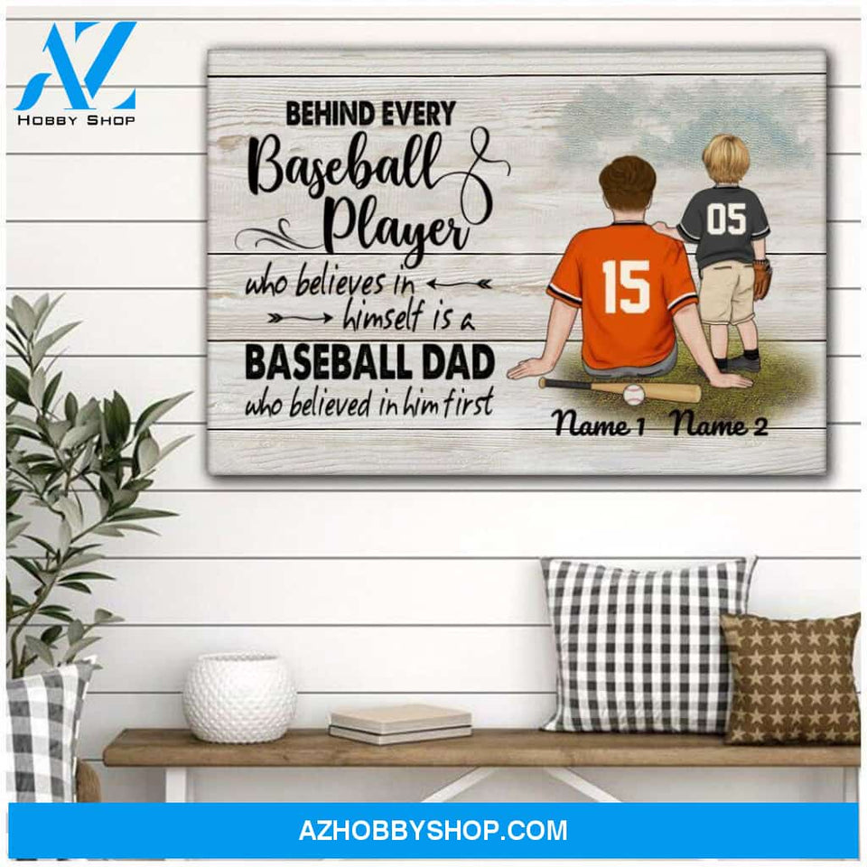 Famille Gift - Personalize Canvas - Special Gift to Baseball Dad - Behind Baseball Player/Home Decor