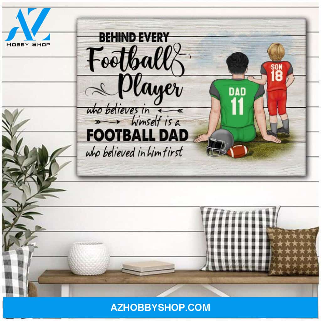 Famille Gift - Personalize Canvas - Special Gift to Football Dad - Behind Football Player/Home Decor