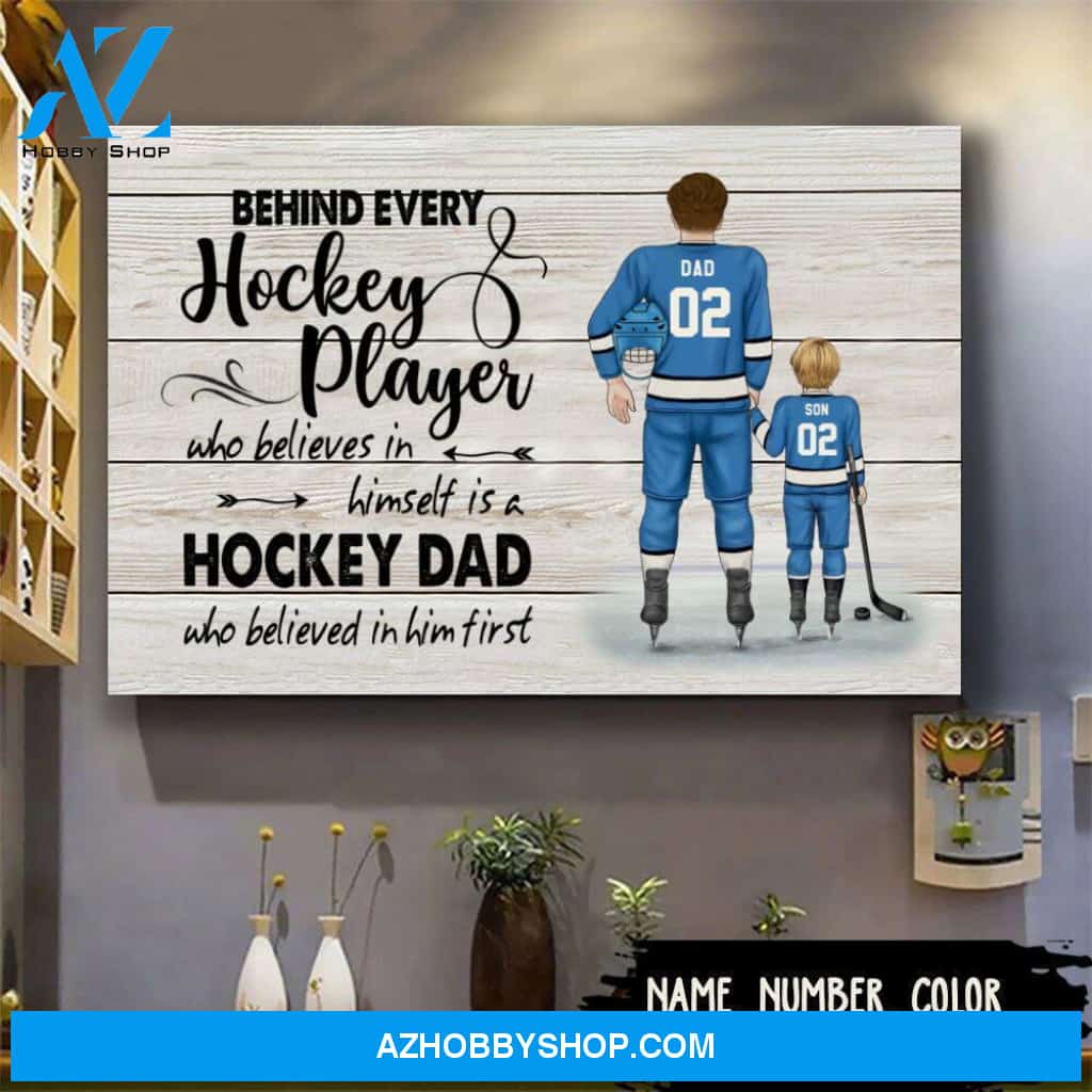 Famille Gift - Personalize Canvas - Special Gift to Hockey Dad - Behind Hockey Player/Home Decor
