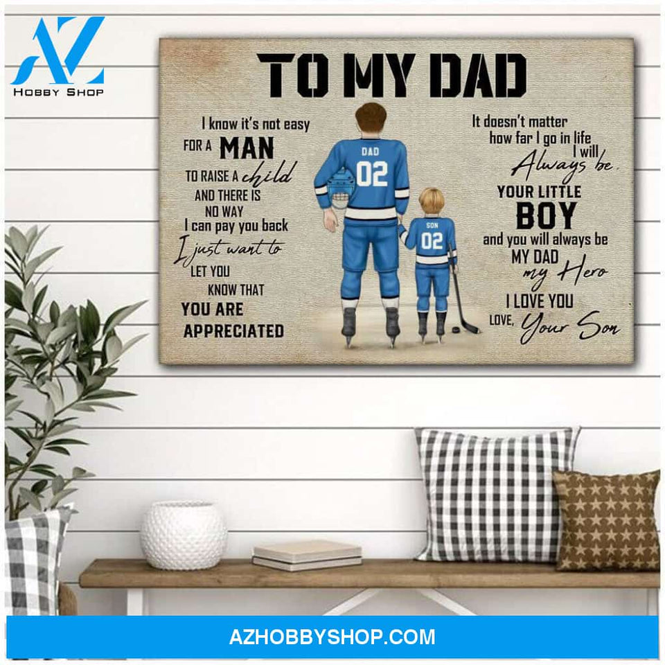 Famille Gift - Personalize Canvas - Special Gift to Hockey Dad - To My Dad Canvas/Home Decor