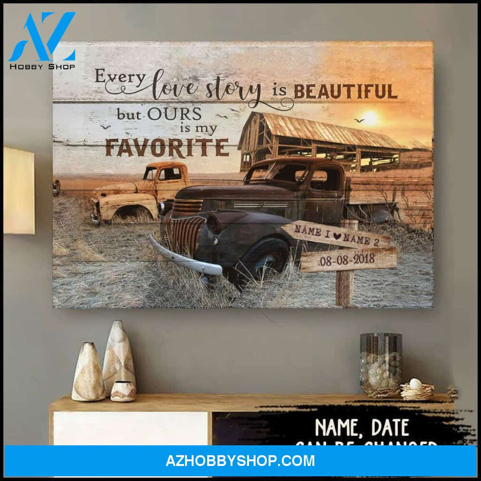 Famille Gift- Romantic Old Barn and Couple Pick up Truck - Farmer Customized Poster