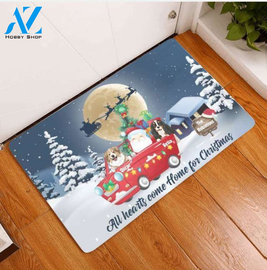 Family All Heats Come Home For Christmas Personalized Doormat | Welcome Mat | House Warming Gift