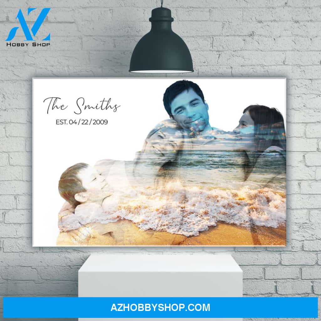 Family Blend Ocean Sunset Name Premium Canvas
