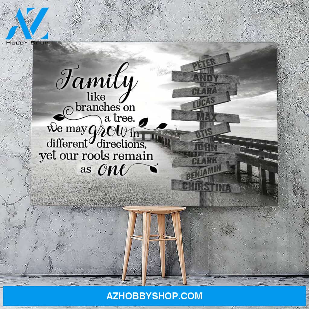 Family branches on tree ocean dock background multi names - Personalized canvas