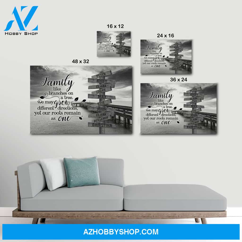 Family branches on tree ocean dock background multi names - Personalized canvas