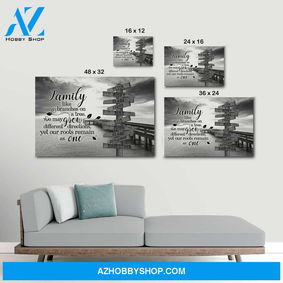 Family branches on tree ocean dock background multi names - Personalized canvas