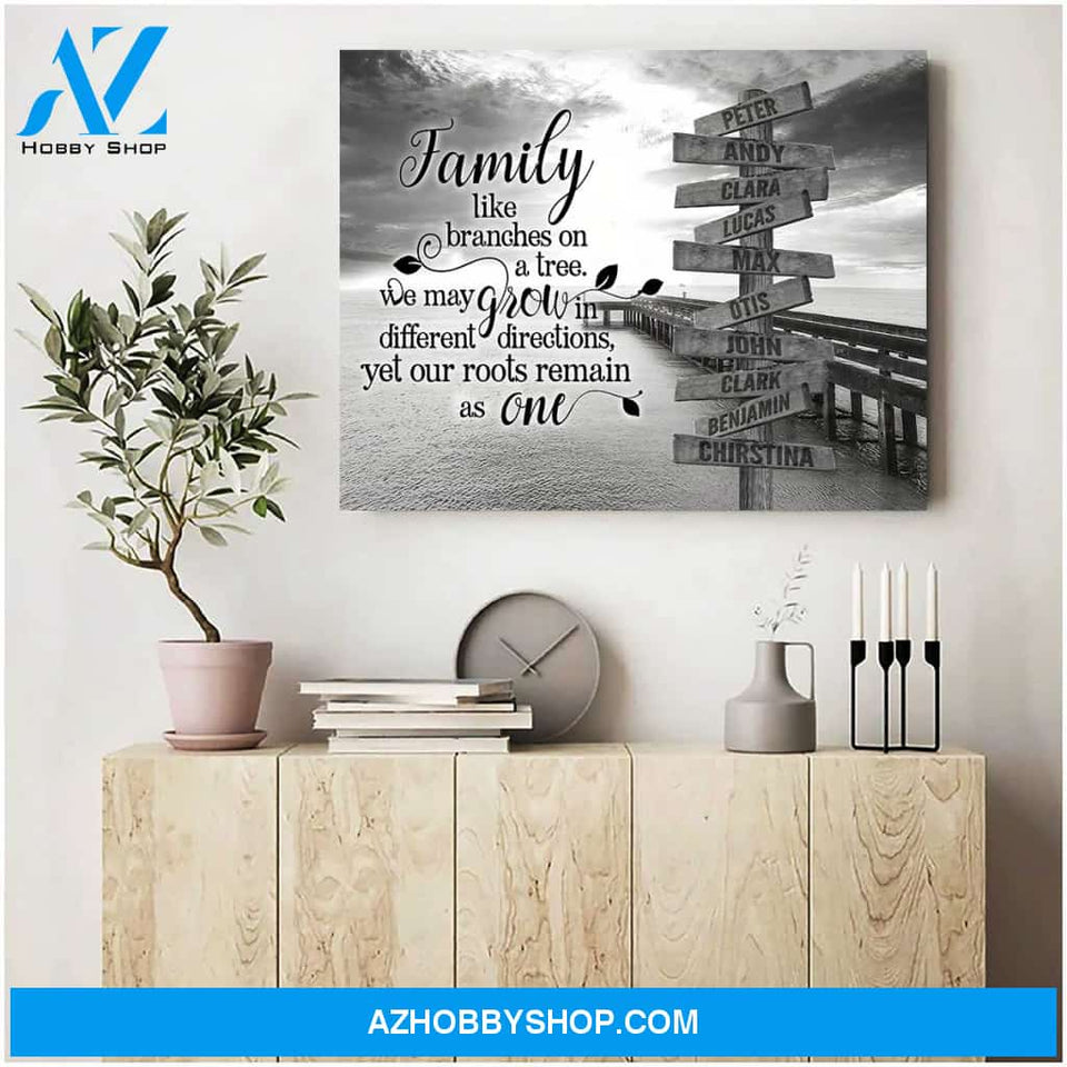 Family branches on tree ocean dock background multi names - Personalized canvas