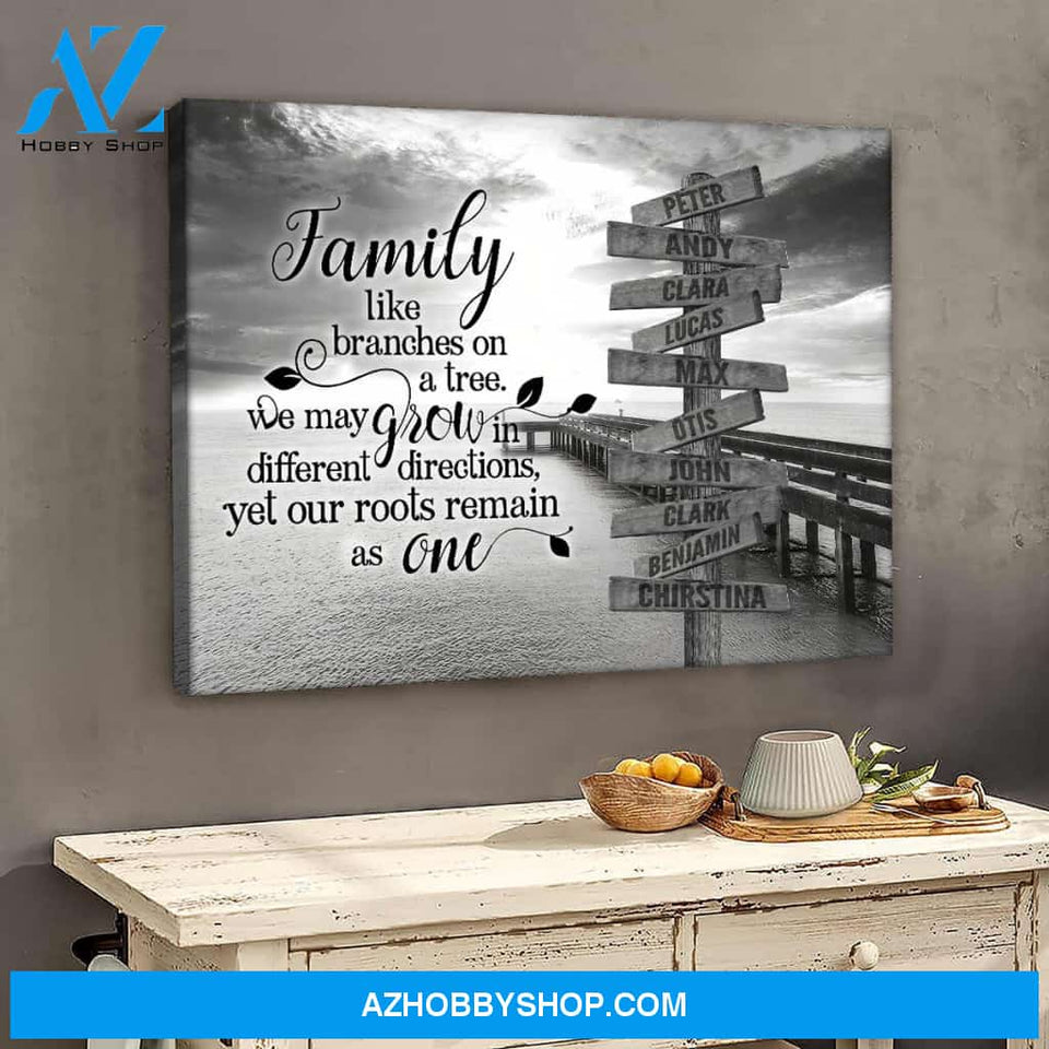 Family branches on tree ocean dock background multi names - Personalized canvas