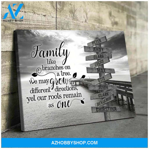 Family branches on tree ocean dock background multi names - Personalized canvas