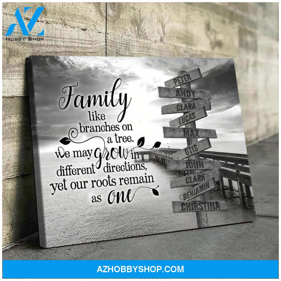Family branches on tree ocean dock background multi names - Personalized canvas