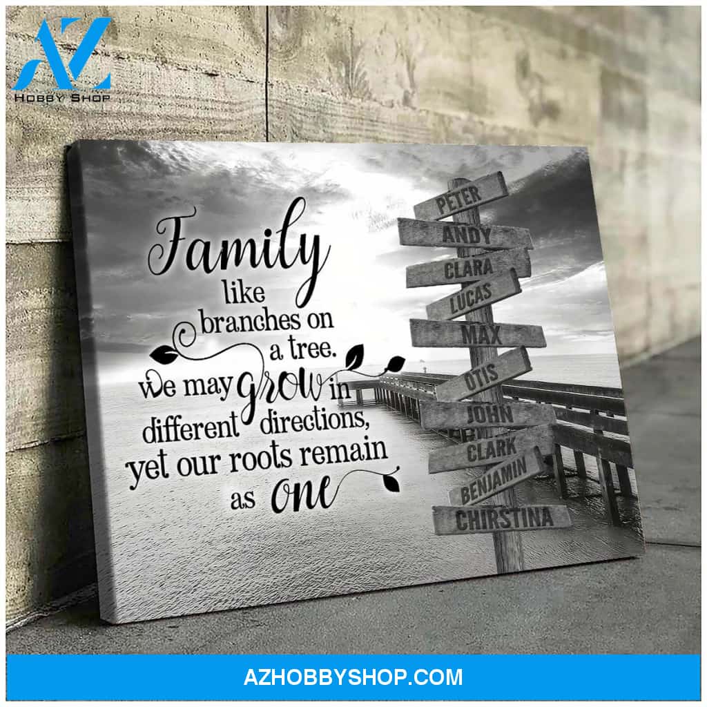 Family branches on tree ocean dock background multi names - Personalized canvas