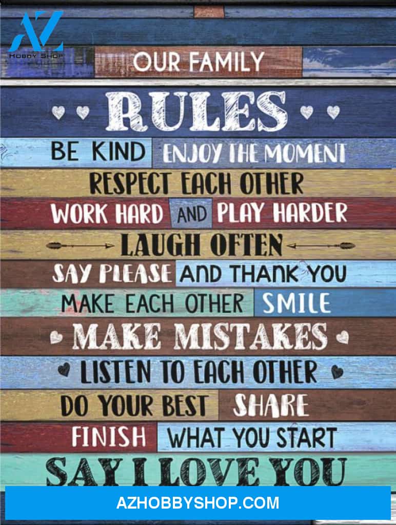 Family Canvas Our Family Rules Be Kind Enjoy The Moment Blue Vintage Canvas Wall Art Full Size
