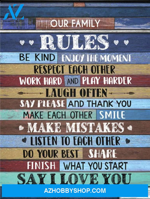Family Canvas Our Family Rules Be Kind Enjoy The Moment Blue Vintage Canvas Wall Art Fulfill CANPO15 Deluxe Portrait Canvas 1.5in Frame