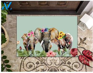 Family Elephant And Flower Doormat Welcome Mat Housewarming Gift Home Decor Funny Doormat Gift Idea For Elephant Lovers