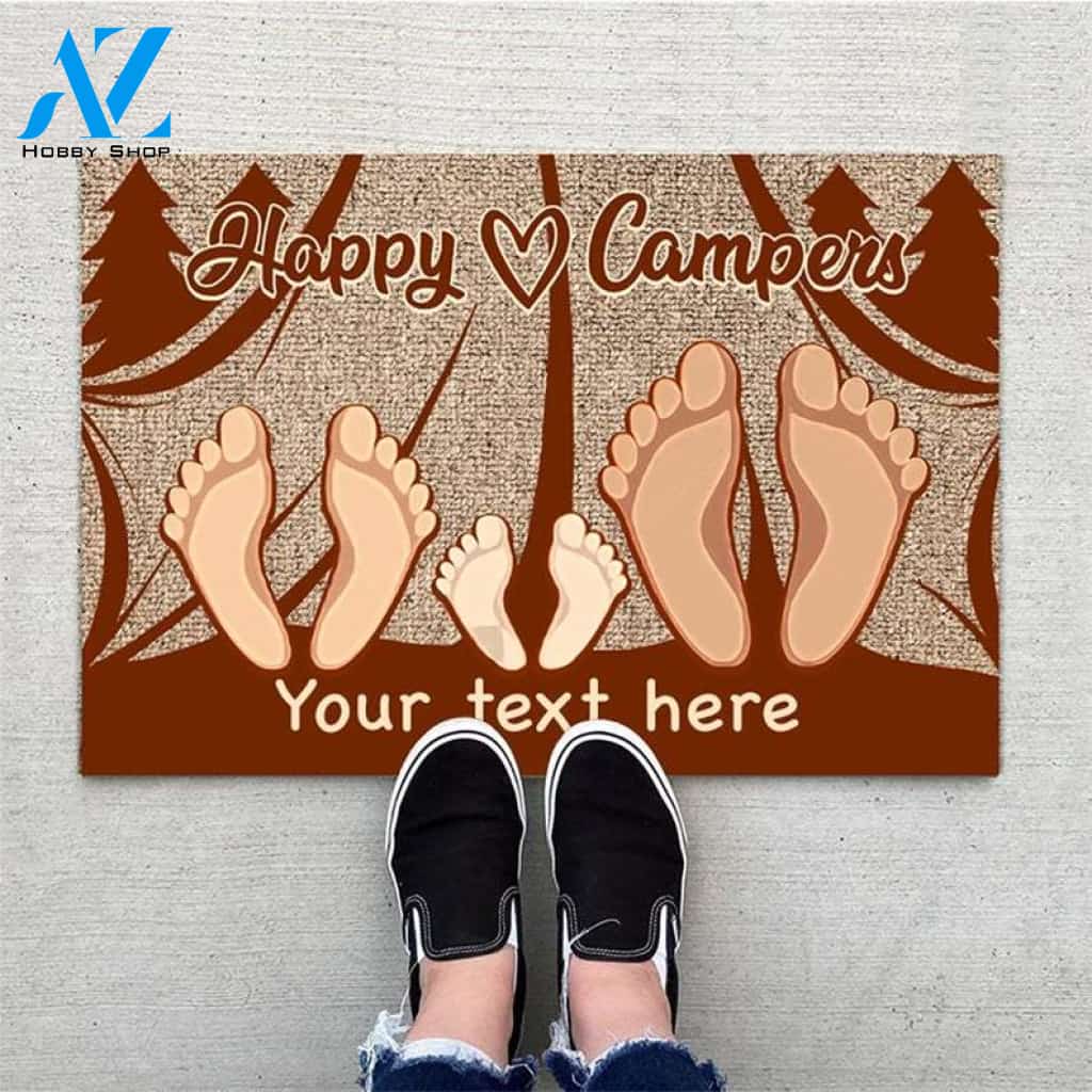 Family Happy Camper Doormat, Personalized Welcome Mat, Custom Welcome Mat, Camping Welcome Mat, Camper Front Porch Decor, Camper Gift