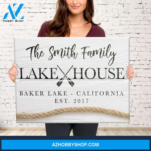 Family Lake House Sign Premium Canvas