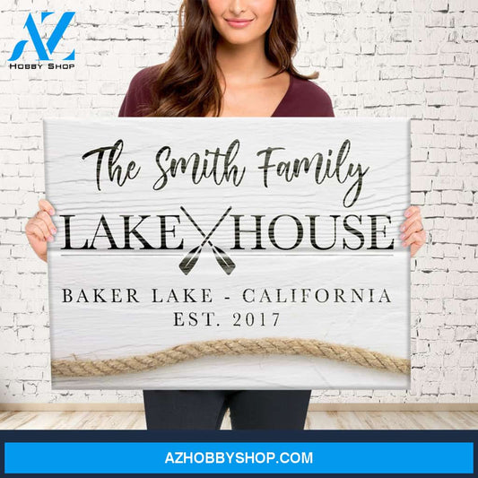 Family Lake House Sign Premium Canvas