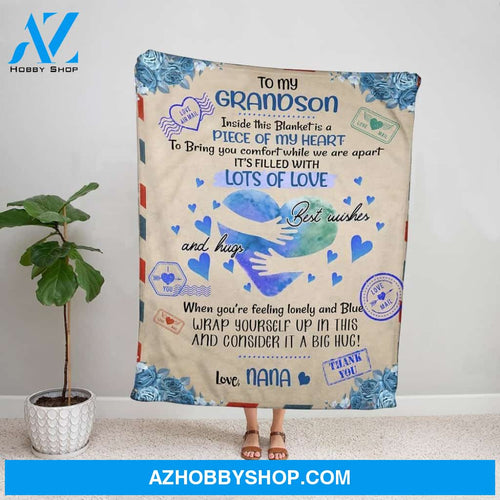 Personalized Blanket, Family Letter To My Grandson Inside This Blanket Is A Piece Of My Heart Lots Of Love Love Mail Fleece Blanket