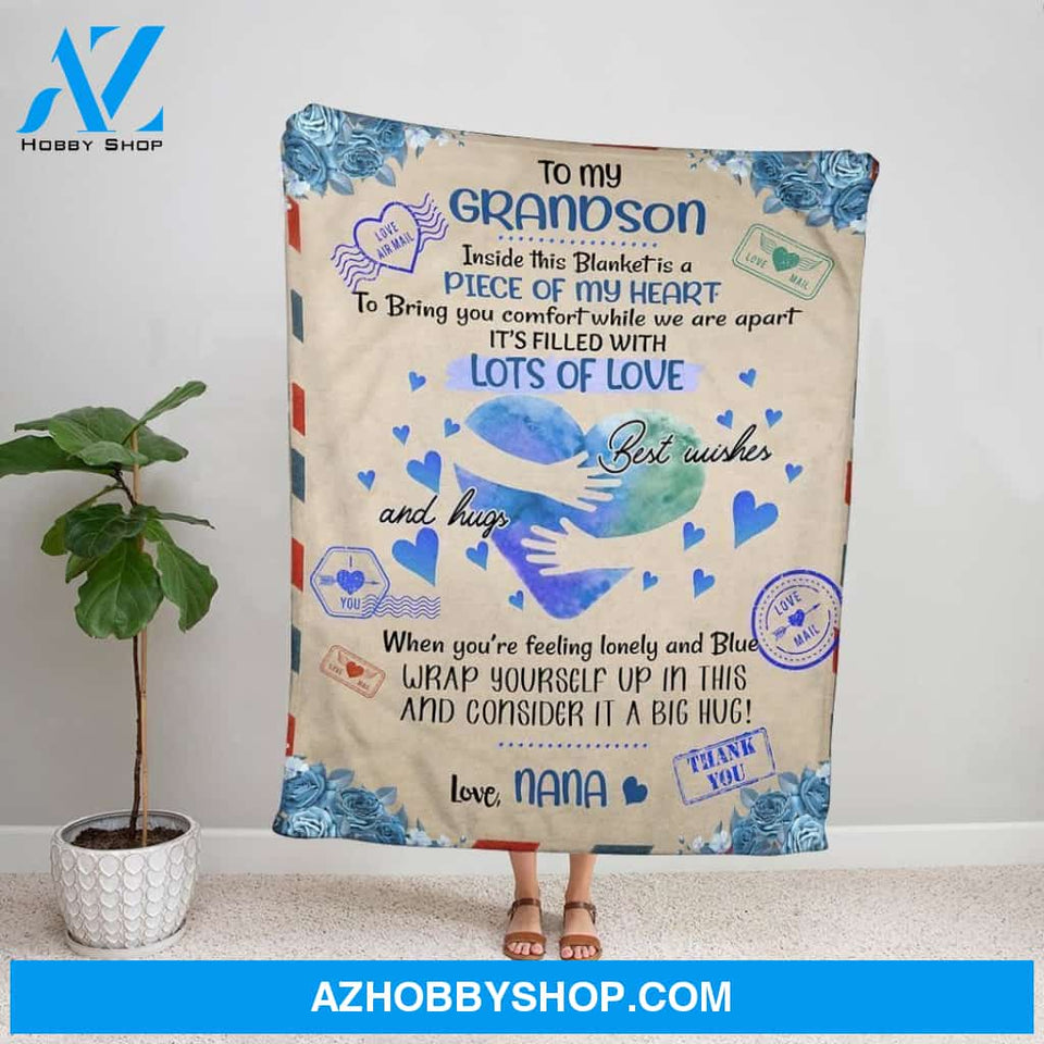 Personalized Blanket, Family Letter To My Grandson Inside This Blanket Is A Piece Of My Heart Lots Of Love Love Mail Fleece Blanket
