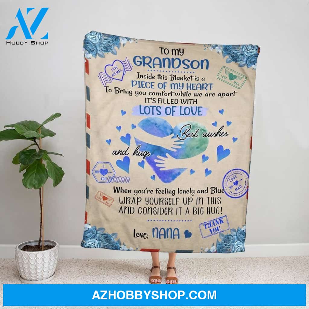 Personalized Blanket, Family Letter To My Grandson Inside This Blanket Is A Piece Of My Heart Lots Of Love Love Mail Fleece Blanket