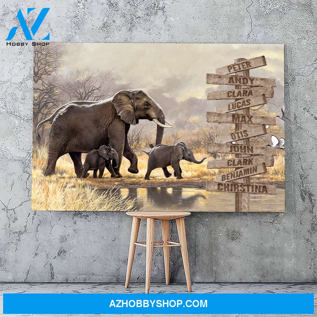 Family multi-names elephant views - Personalized Canvas