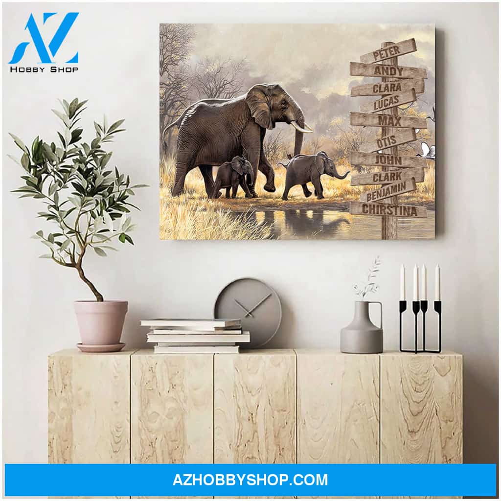 Family multi-names elephant views - Personalized Canvas