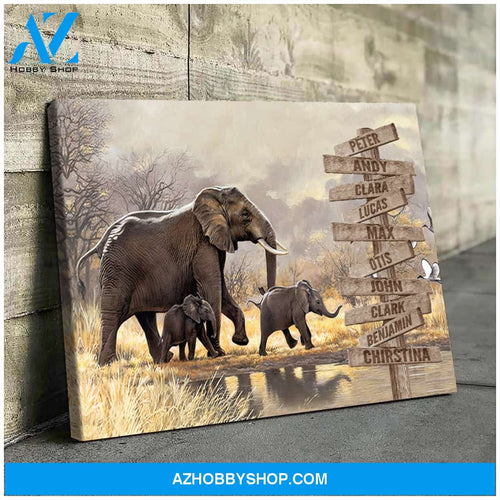 Family multi-names elephant views - Personalized Canvas