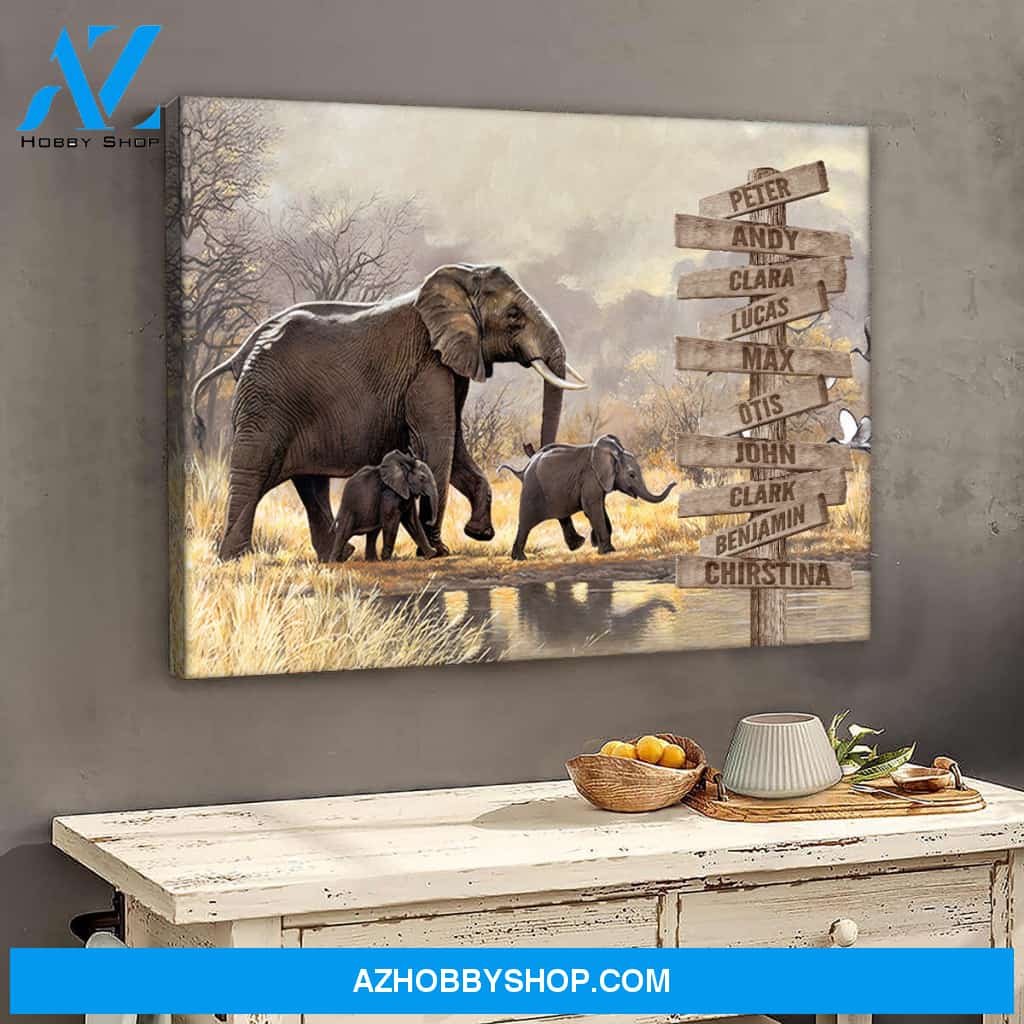 Family multi-names elephant views - Personalized Canvas