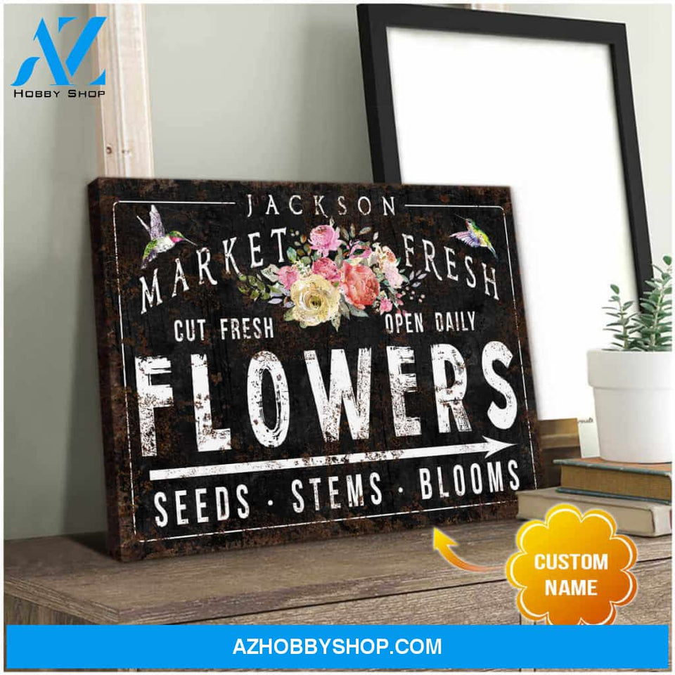 Personalized Canvas, Family Name Canvases Flowers and Hummingbird Farmhouse Canvas Wall Art