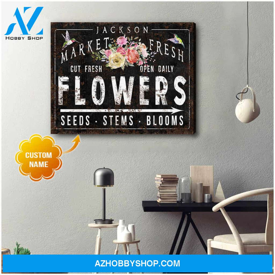 Personalized Canvas, Family Name Canvases Flowers and Hummingbird Farmhouse Canvas Wall Art