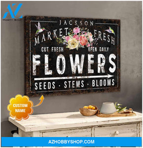 Personalized Canvas, Family Name Canvases Flowers and Hummingbird Farmhouse Canvas Wall Art