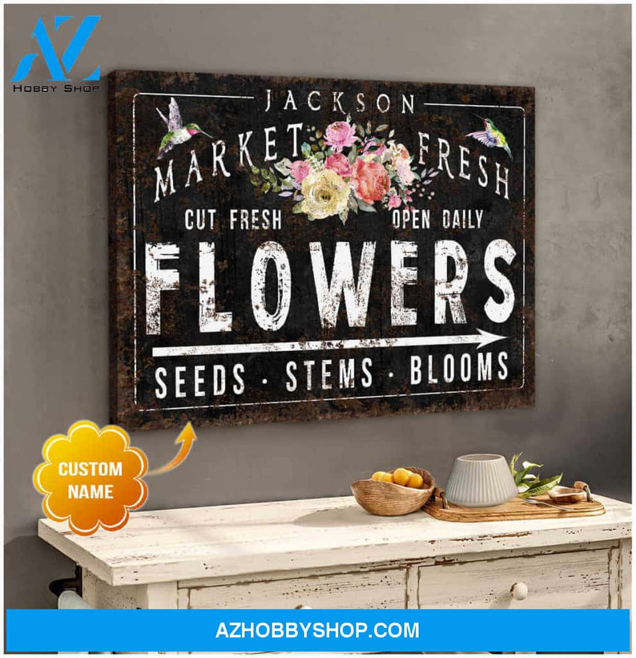 Personalized Canvas, Family Name Canvases Flowers and Hummingbird Farmhouse Canvas Wall Art