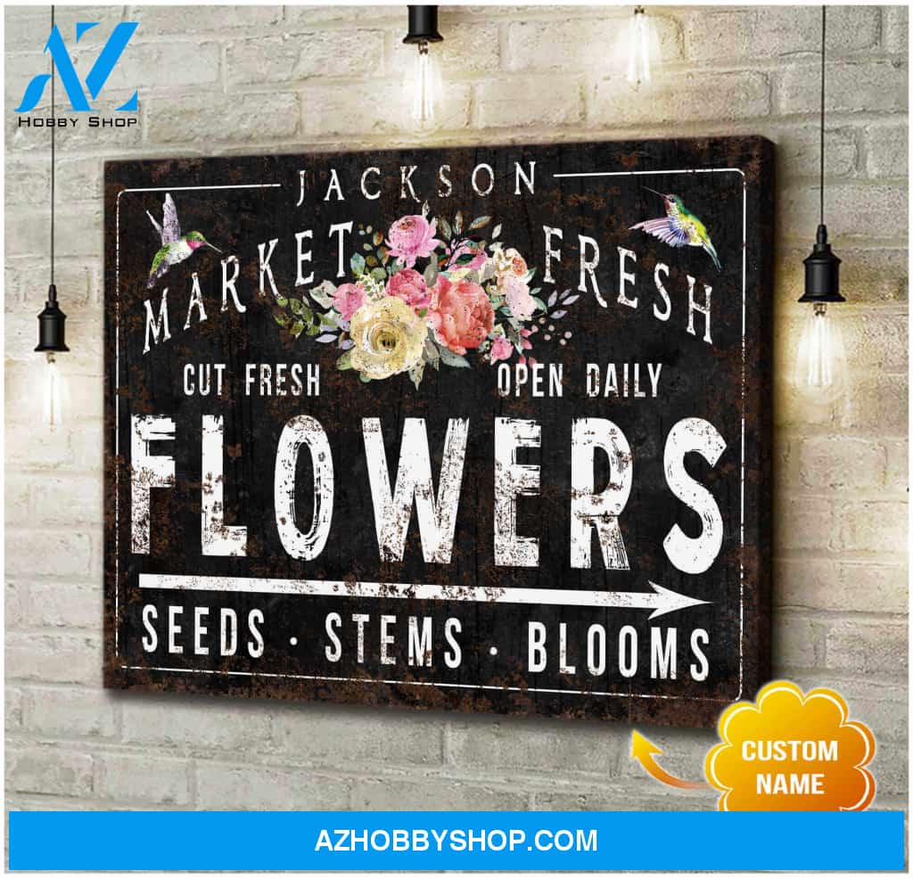 Personalized Canvas, Family Name Canvases Flowers and Hummingbird Farmhouse Canvas Wall Art