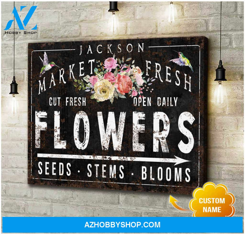 Personalized Canvas, Family Name Canvases Flowers and Hummingbird Farmhouse Canvas Wall Art