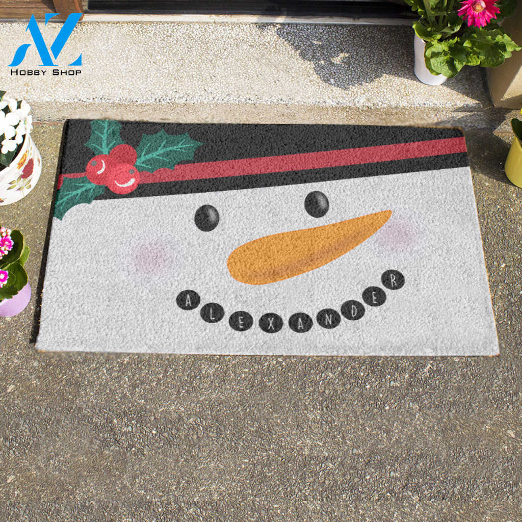 Family Name Snowman Doormat