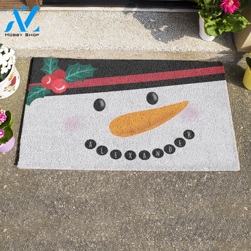 Family Name Snowman Doormat