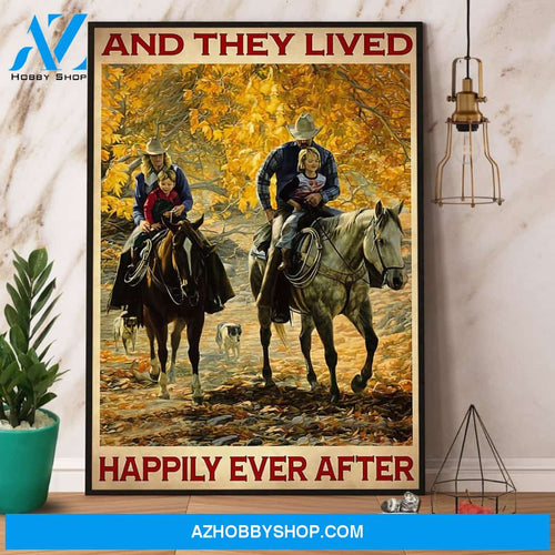 Family Riding Horse And They Lived Happily Ever After Canvas And Poster, Wall Decor Visual Art